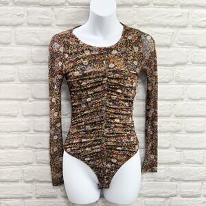 Lulus Floral Sheer Rushed Bodysuit Sz XS Long Sleeve Bohemian Fairy Whimsigoth